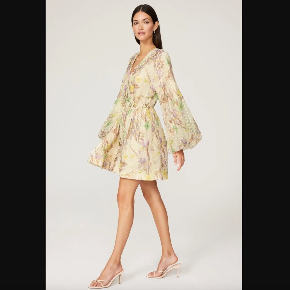 Alexis "Behati" Dress, Multicolor Floral Chiffon Long Sleeve Dress, Size Small - Picture 2 of 9